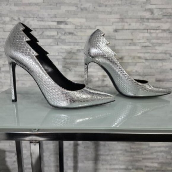 SAINT LAURENT PARIS WOMEN'S SIZE 38 US 37.5 SILVER PUMPS SHOES - Picture 1 of 8